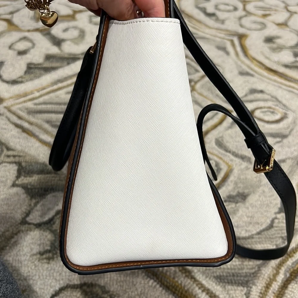 💕 Michael Kors brown black white leather large satchel bag gorgeous 💕